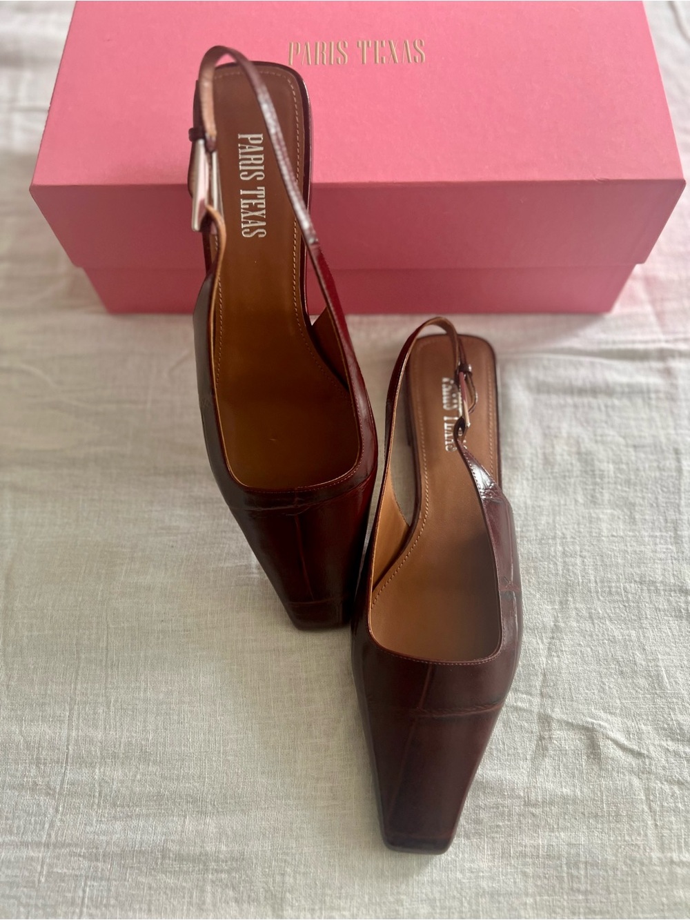 Paris Texas Dark Wine Red Leather Slingback Mules